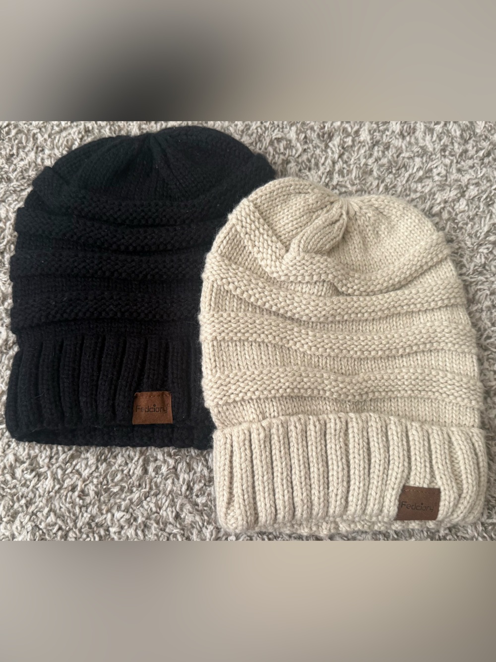 Fedciory One Oatmeal And One Black Chunky Knit Slouchy
Beanie | Two for One